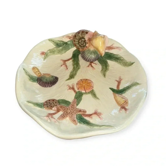 Vintage Coastal Ceramic Seaweed & Coral Design Set Seashell Dish & Tissue Holder - Picture 15 of 17
